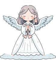 Cartoon angel with white wings and dress
