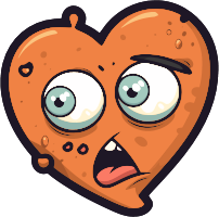 A cartoon heart with a surprised expression