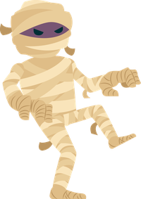 A dancing mummy with one visible eye wrapped in bandages.
