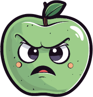 Cartoon green apple with an angry face