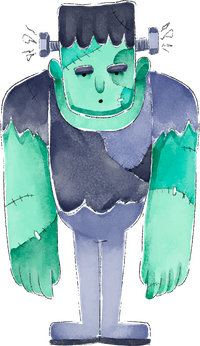 Watercolor illustration of Frankenstein's monster