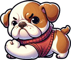 Cartoon bulldog wearing a red sweater
