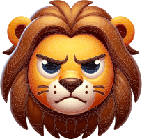 Angry lion emoji with a furrowed brow and intense gaze