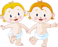 Two smiling babies in diapers
