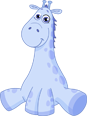A cartoon giraffe with a smiling face and blue spots