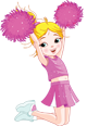 Cartoon cheerleader jumping with pink pom-poms