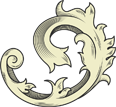 An elegant, cream-colored dragon logo on a black background