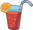 A glass of orange drink with a straw and slice of orange