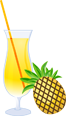 Illustration of a pineapple cocktail with a straw and pineapple wedge