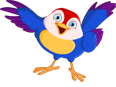 Cartoon bluebird with yellow chest and red crest