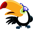 Cartoon toucan with large orange beak