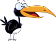 Cartoon crow with large beak and expressive eyes