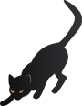 A black cat's face with glowing orange eyes in the dark.