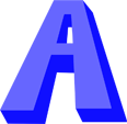 Large blue letter A on a lighter blue background
