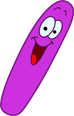 A cartoon character with a purple body and a happy face.
