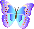 A stylized butterfly with a paintbrush, surrounded by colorful dots and wings.