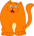 A smiling orange cartoon cat with a white belly