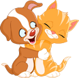 Cartoon puppy and kitten hugging