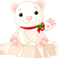 Cartoon polar bear in a gift box