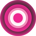 A pink circle with a white ring on a pink background.