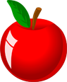 A stylized red apple with a green leaf