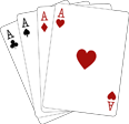 Four aces playing cards fanned out