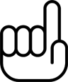 White hand icon with index finger pointing up on black background