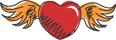 Illustration of a red heart with wings and hands against a dark background