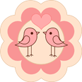 Two pink birds facing each other with a heart above them