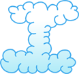 Tornado icon with white and light blue clouds on a blue background