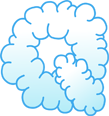 A white and light blue cloud formation in a circular shape on a blue background.