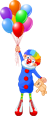 Clown character with balloons