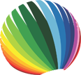 A stylized leaf with a rainbow gradient
