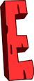 3D red letter E on a dark background