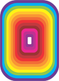 A multicolored square with concentric layers and a white center on purple