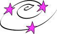 Three pink stars on a black background