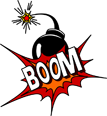 Comic style BOOM text with red and orange explosion