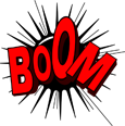 BOOM text in red comic book style