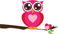 Cartoon pink bird with heart on chest
