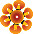 Geometric pattern with orange and red circles on a yellow background