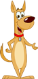 A cartoon dog with a red bandana around its neck
