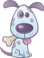 A cartoon dog with a bone in its mouth