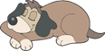 Cartoon illustration of a dog lying down and sleeping