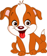 Cartoon illustration of a happy brown and white puppy