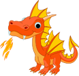 A cartoon dragon with orange body and yellow wings, appearing friendly and playful.