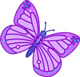 A stylized purple butterfly with decorative elements on a purple background