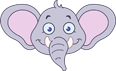 Cartoon elephant face with big ears and tusks