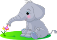 Cartoon elephant with a flower