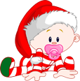 Cartoon baby in Santa hat sleeping with pacifier