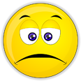 A yellow sad face emoji with white eyes and a frown.
